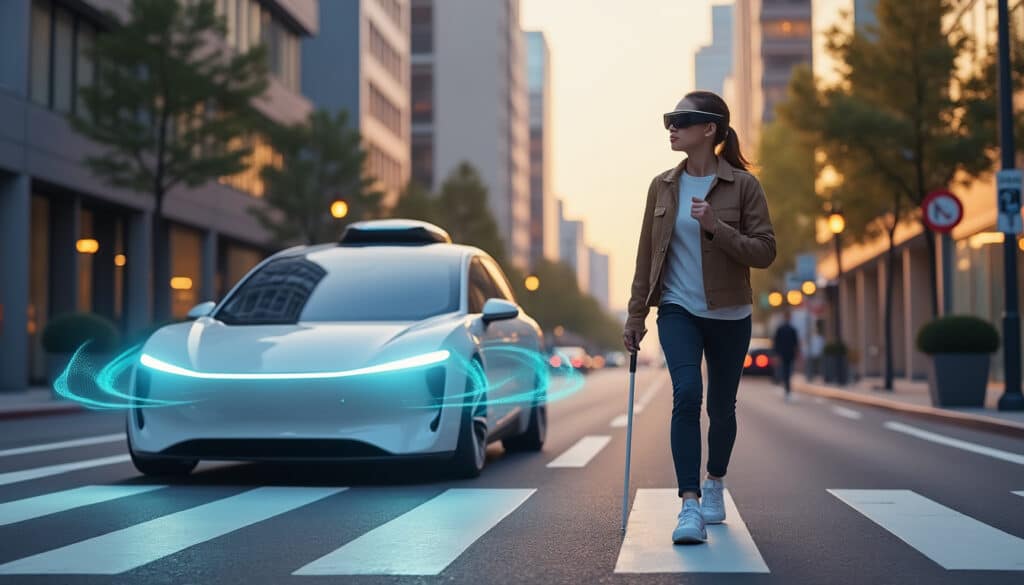 découvrez comment la réalité augmentée audio aide les personnes malvoyantes à trouver et utiliser facilement leur taxi autonome, améliorant ainsi leur mobilité et autonomie.